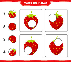 Match the halves. Match halves of Strawberry. Educational children game, printable worksheet, vector illustration