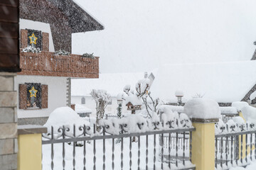 Emotions during a heavy snowfall. Village of Camporosso