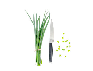 Bunch of fresh chives isolated on white background