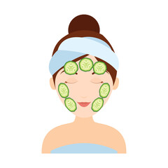 woman face covered with cucumber for relaxing. vector illustration