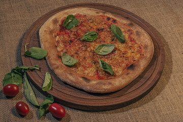 Home made cheese italian Pizza with tomate sauce and black background