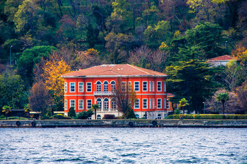 Fototapeta na wymiar Beautiful mansion view near Istanbul Bosphorus in Sariyer District of Istanbul