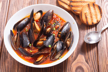 Traditional mussels tomato soup