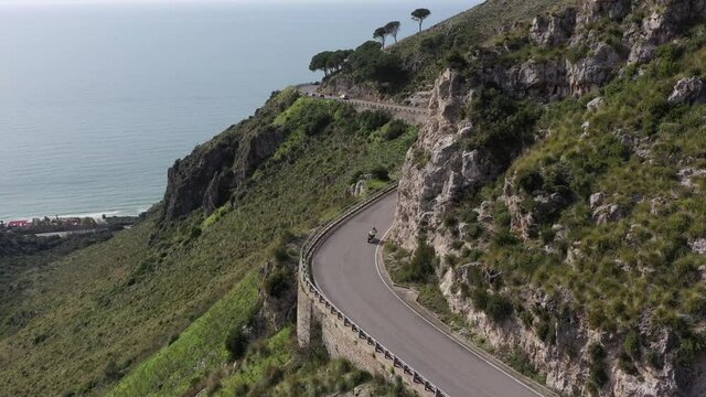 Panoramic road between sea and mountains
Aerial view of the scenic road between Itri and Sperloga in Lazio, Italy
