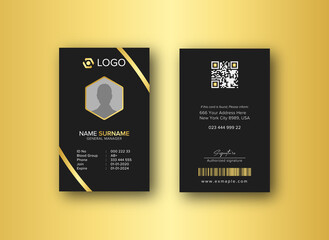 Modern ID Card Template with an author photo place | Office Id Card Layout black Background | Employee Id Card for Your Business or Company