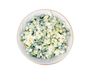 light diet salad with boiled egg, green onions and fresh cucumber