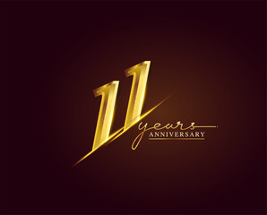 11 Years Anniversary Logo Golden Colored isolated on elegant background, vector design for greeting card and invitation card