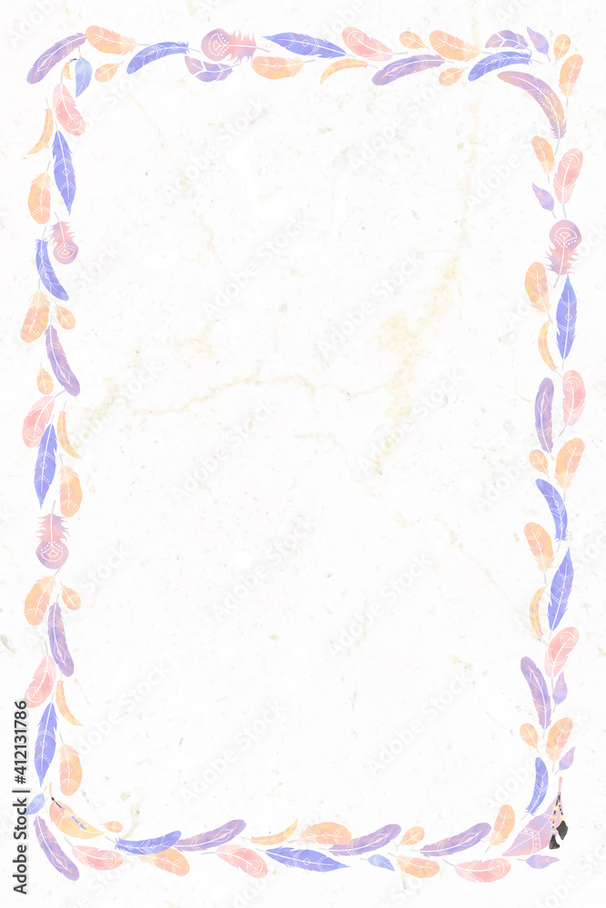 Sticker pastel boho feather border vector