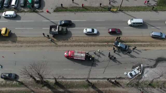 The car lies on its side. drone view of autocratic lineage
