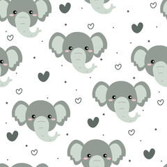 Seamless pattern with cute cartoon elephant for fabric print, textile, gift wrapping paper. colorful vector for kids, flat style