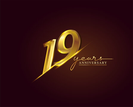 19 Years Anniversary Logo Golden Colored isolated on elegant background, vector design for greeting card and invitation card