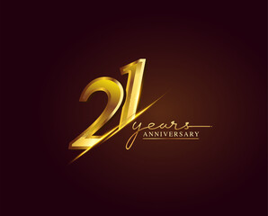 21 Years Anniversary Logo Golden Colored isolated on elegant background, vector design for greeting card and invitation card