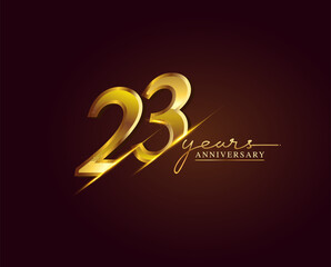 23 Years Anniversary Logo Golden Colored isolated on elegant background, vector design for greeting card and invitation card