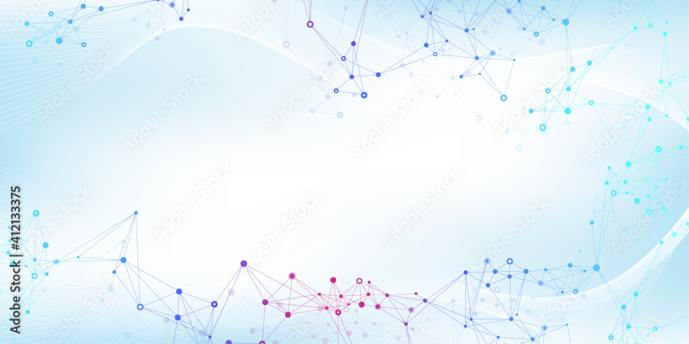 Fototapete Geometric abstract background with connected lines and dots. Connectivity flow point. Molecule and communication background. Graphic connection background for your design. Vector illustration.