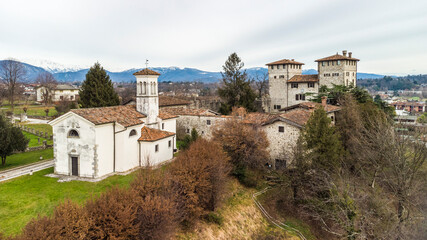 Fototapeta na wymiar Vision of the ancient Cassacco manor. Historic castle in the hills of Friuli.