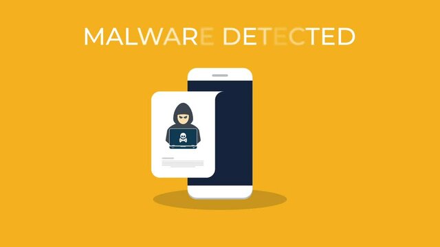 Hacker, malware notification on mobile phone. Smartphone with hacker alert, spam data on cellphone fraud error message, scam, virus.