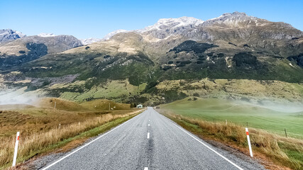 Roadtrip to the mountains in the New Zealand southern alps on the south island. Queenstown, Glenorchy, 