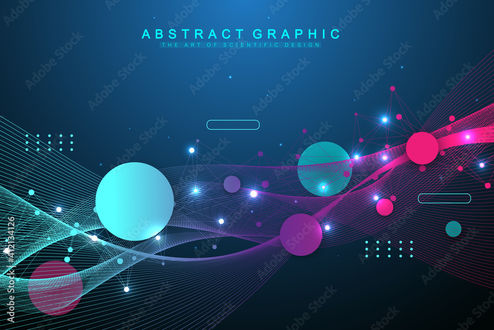 Aufkleber Technology abstract background with connected lines and dots. Big data visualization. Network and connection background. Digital technology. Vector illustration.