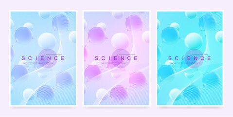 Modern vector template for brochure, leaflet, flyer, cover, magazine or annual report. A4 size with colorful abstract 3d molecules. Atoms. Neurons. Medical banner. Vector illustration.