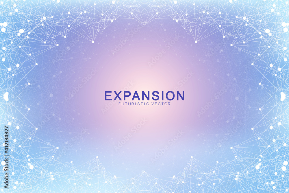 Poster expansion of life. colorful explosion background with connected line and dots, wave flow. visualizat