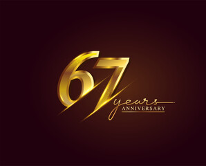 67 Years Anniversary Logo Golden Colored isolated on elegant background, vector design for greeting card and invitation card
