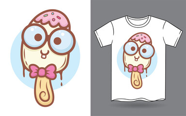 Cute nerd lolly ice cream cartoon for t shirt