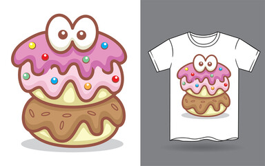Cute monster donut cartoon for t shirt print