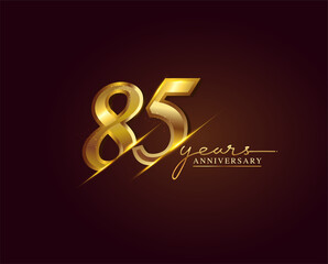 85 Years Anniversary Logo Golden Colored isolated on elegant background, vector design for greeting card and invitation card