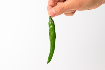 Green chilli on white background