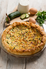 pie with salmon zucchinis and ricotta cheese
