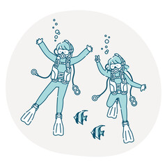 スキューバーダイビングを楽しむ男女