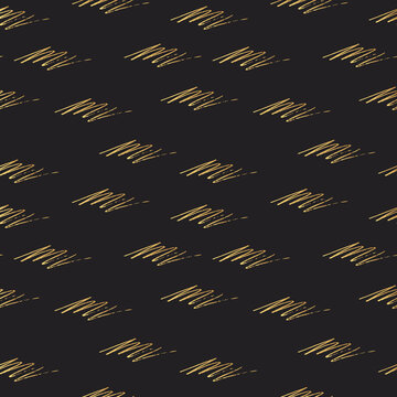 Seamless pattern with golden rough pencil scribbles. Vector isolated grunge gold texture with chalk edge charcoal lines.