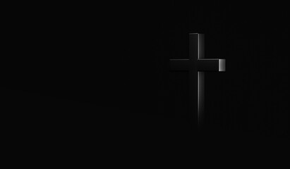 Holy cross or religion crucifix on silhouette background with believe concept. 3D rendering.