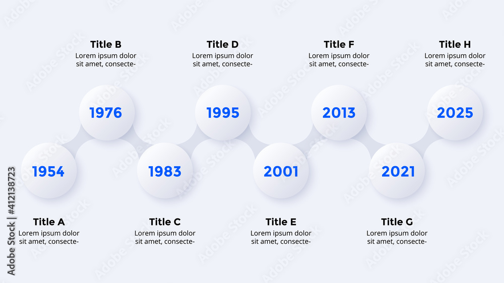 Wall mural timeline neumorphic vector infographic timeline. 8 steps. presentation slide template. clean minimal