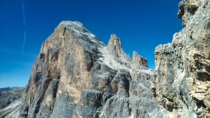 Tofana di Rozes or Tofana I peak in Cortina d'Ampezzo in winter at dawn