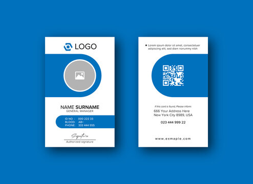 Modern ID Card Template with an author photo place | Office Id Card Layout blue and white Background | Employee Id Card for Your Business or Company