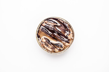 canned fish in a jar on a white background