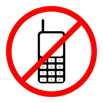 No cell phone vector symbol isolated on white background, warning sign don’t use telephone