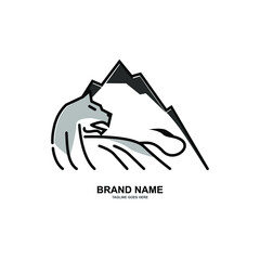 mountain tiger logo. tiger and mountain combination design with unique and simple line art. for brand logos and graphic design. modern templates.