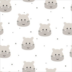 Seamless pattern with cute cartoon hippo for fabric print, textile, gift wrapping paper. colorful vector for kids, flat style