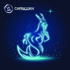 Obraz na płótnie Canvas capricorn horoscope sign in twelve zodiac with galaxy stars background, graphic of wireframe goat