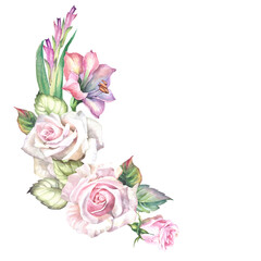 watercolor bouquet of roses on white