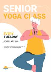 Vector poster elderly woman doing yoga