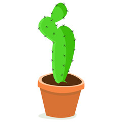 Tall cactus in orange pot; home potted plant; vector illustration. - 412144581