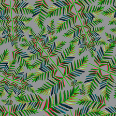 Nordic watercolor fern pattern on gray background 