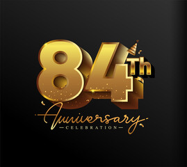 Obraz premium 84th Anniversary Logotype with Gold Confetti Isolated on Black Background, Vector Design for Greeting Card and Invitation Card
