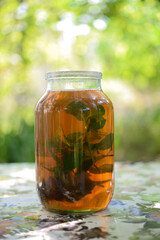 Herbal tea in a glass jar