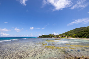 Fototapeta na wymiar Beach views from the eastern side of La Digue in the Seychelles