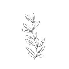 Leaves Continuous One Line Drawing. Black Line Floral Sketch on White Background. Contour Leaves Illustration. Vector EPS 10.