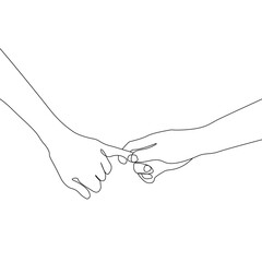 Hands Holding Single Line Art Drawing. Pinky Swear Minimal One Line Illustration. Hands Gesture Continuous Line Drawing. Modern Minimalist Contour Illustration. Vector EPS 10.
